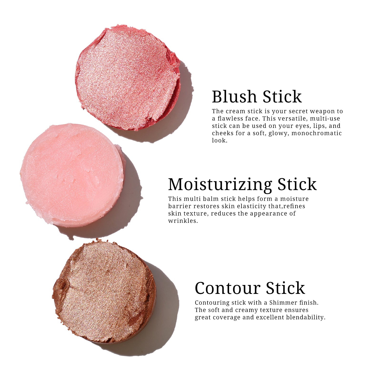 3 PCS Makeup Stick Kit: Highligher, Blush & Contour Set