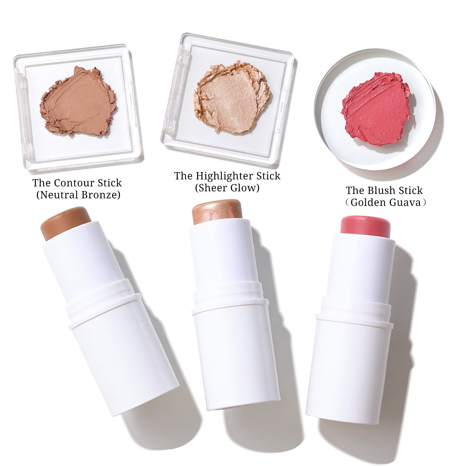 3 PCS Makeup Stick Kit: Highligher, Blush & Contour Set